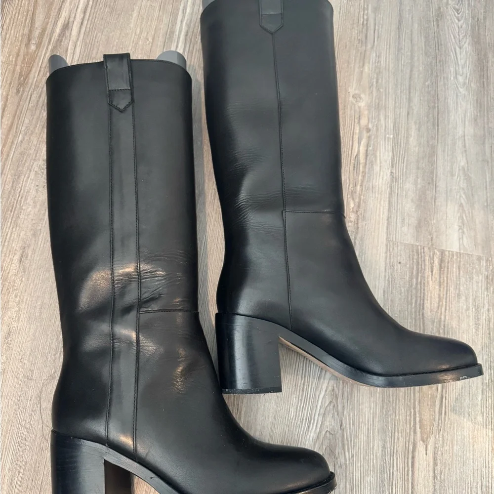 J. Crew Black Stack-heeled Leather Riding Boots - Picture 7 of 10